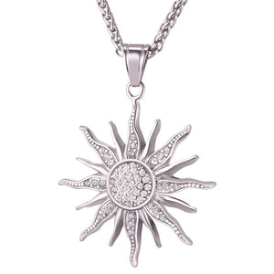 New Sun Flower Necklace Pendant Rhinestone Charming Stainless Steel/Gold Color Rope Chain For Women Party Chic Jewelry GP2434