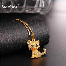 Load image into Gallery viewer, Rhinestone Cute Cat Necklace Trendy Gold Color  For Women Collares Lucky Pet Pendant Bijoux Wholesale P2453
