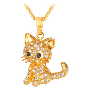 Rhinestone Cute Cat Necklace Trendy Gold Color  For Women Collares Lucky Pet Pendant Bijoux Wholesale P2453