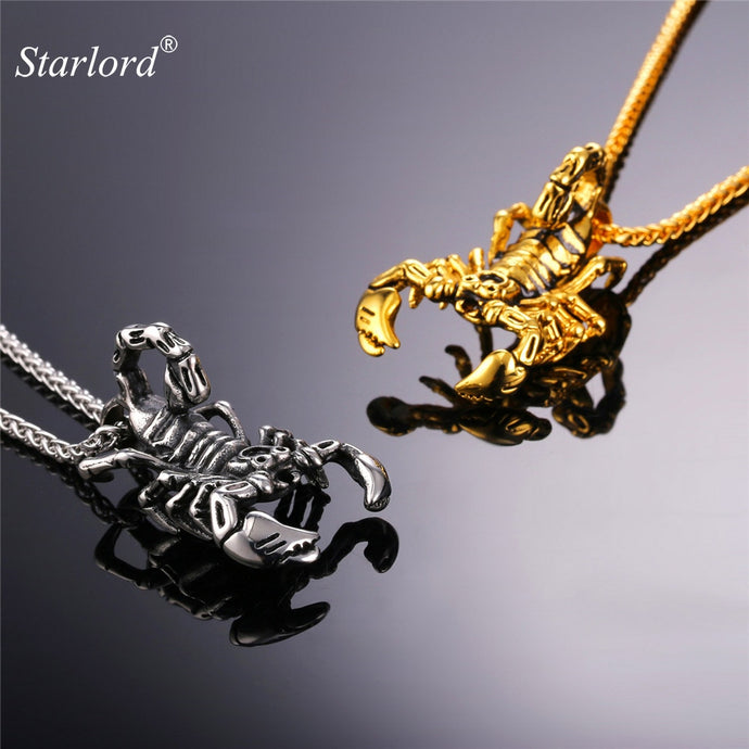 Starlord Scorpion Shape Pendant & Necklace Jewelry Gift Stainless Steel/Gold Color Chain Animal Charms Necklace Men GP1833