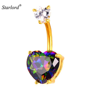 Starlord Hot Crystal Love Heart Belly Button Ring Women Body Jewelry Gold Zircon Flower CZ Navel Piercing Belly Nombril DB2161