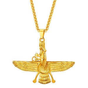 Faravahar Ahura Pendant Necklace Stainless Steel Jewelry Ahura Zoroastrian Achaemenian Pendant Iranian Jewelry GP2774