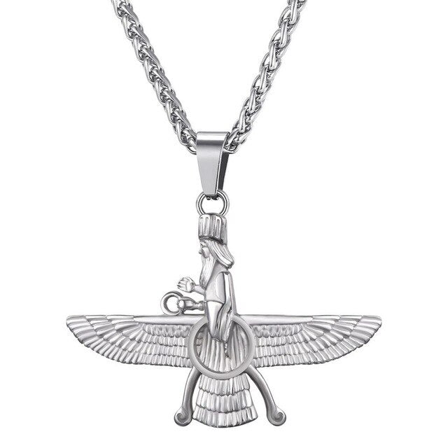 Faravahar Ahura Pendant Necklace Stainless Steel Jewelry Ahura Zoroastrian Achaemenian Pendant Iranian Jewelry GP2774