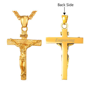 Personalized INRI Jesus Piece Crucifix Pendant&Necklace Stainless Steel Gold Chain For Men Gift Vintage Christian Jewelry GP1166