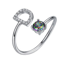Load image into Gallery viewer, Initial N Letter Ring 925 Sterling Silver Cubic Zirconia Crystal Ring Adjustable Silver Ring Open Ring For Women R6060B