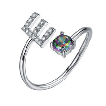 Load image into Gallery viewer, Initial N Letter Ring 925 Sterling Silver Cubic Zirconia Crystal Ring Adjustable Silver Ring Open Ring For Women R6060B