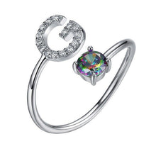 Load image into Gallery viewer, Initial N Letter Ring 925 Sterling Silver Cubic Zirconia Crystal Ring Adjustable Silver Ring Open Ring For Women R6060B