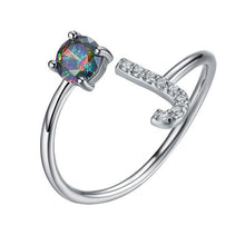 Load image into Gallery viewer, Initial N Letter Ring 925 Sterling Silver Cubic Zirconia Crystal Ring Adjustable Silver Ring Open Ring For Women R6060B