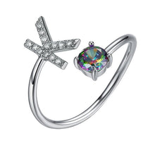 Load image into Gallery viewer, Initial N Letter Ring 925 Sterling Silver Cubic Zirconia Crystal Ring Adjustable Silver Ring Open Ring For Women R6060B