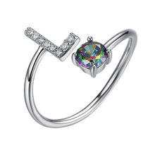 Load image into Gallery viewer, Initial N Letter Ring 925 Sterling Silver Cubic Zirconia Crystal Ring Adjustable Silver Ring Open Ring For Women R6060B