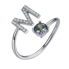 Load image into Gallery viewer, Initial N Letter Ring 925 Sterling Silver Cubic Zirconia Crystal Ring Adjustable Silver Ring Open Ring For Women R6060B