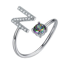 Load image into Gallery viewer, Initial N Letter Ring 925 Sterling Silver Cubic Zirconia Crystal Ring Adjustable Silver Ring Open Ring For Women R6060B