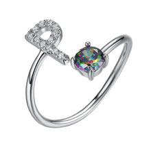 Load image into Gallery viewer, Initial N Letter Ring 925 Sterling Silver Cubic Zirconia Crystal Ring Adjustable Silver Ring Open Ring For Women R6060B