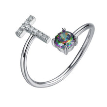 Load image into Gallery viewer, Initial N Letter Ring 925 Sterling Silver Cubic Zirconia Crystal Ring Adjustable Silver Ring Open Ring For Women R6060B