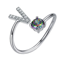 Load image into Gallery viewer, Initial N Letter Ring 925 Sterling Silver Cubic Zirconia Crystal Ring Adjustable Silver Ring Open Ring For Women R6060B